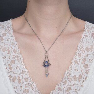 Fairy blue crystal medieval chainmaille necklace ✦ Whimsical elf style ✦